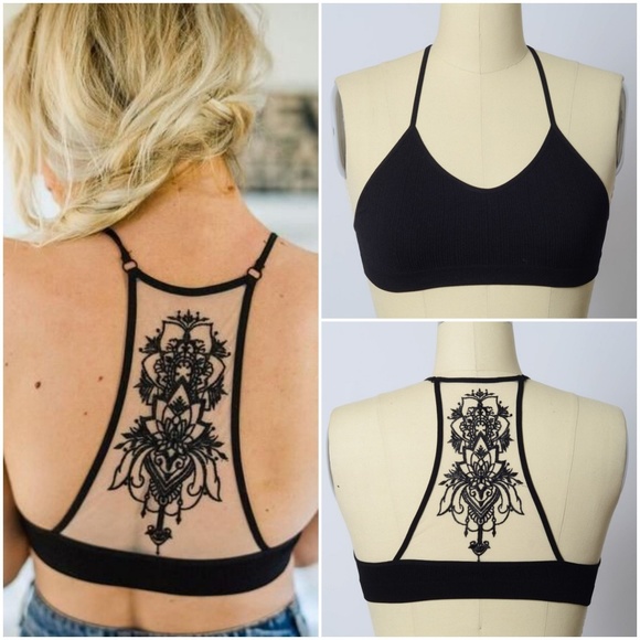 Tattoo Mesh Racerback Bralette - Black - Picture 5 of 6
